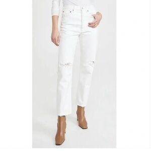 Agolde Jeans 90S Mid Rise Loose Fit White Cotton Knee Holes Size 24 *READ*